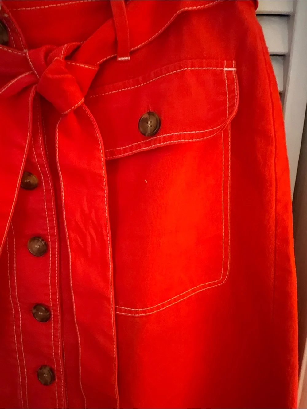 J. Crew Factory Red Button-Front Tie-Waist A-Line Skirt